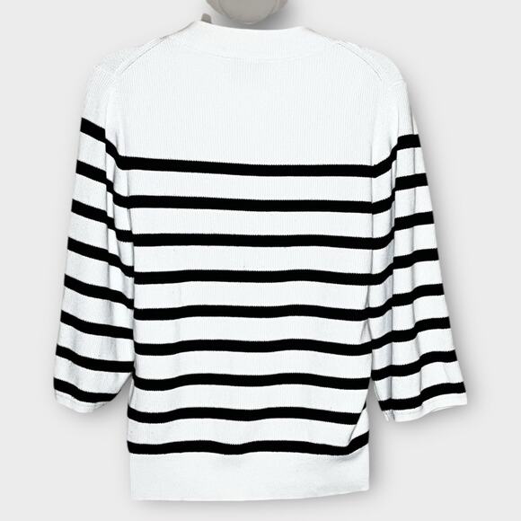 NEO NOIR white & black stripe 3/4 wide sleeve sweater size medium classic spring - Picture 3 of 7